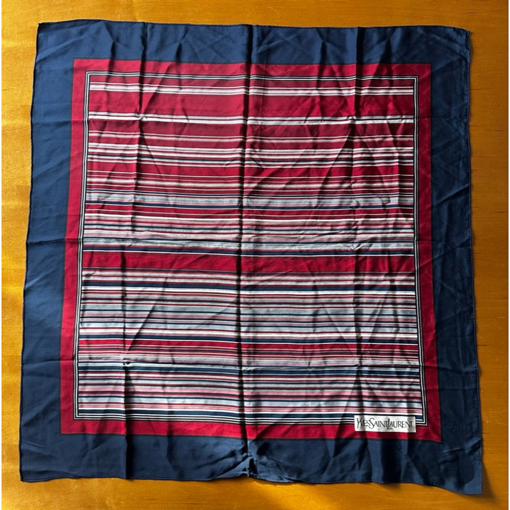 Yves Saint Laurent Red Navy Striped Scarf - Picture 1 of 3